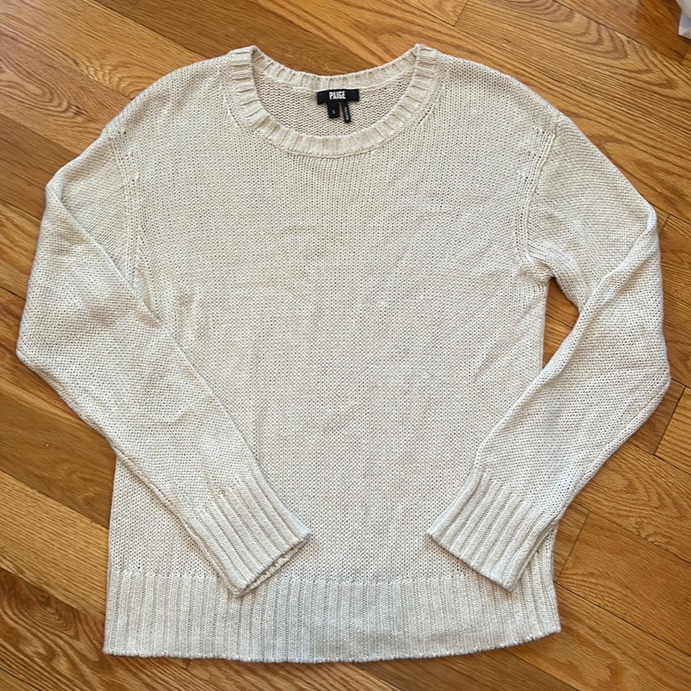 PAIGE Cream Knit Lightweight Crewneck Sweater